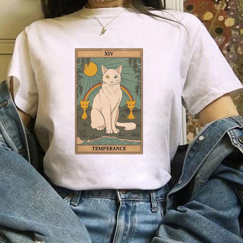 Fashion Women Tarot Cat Print Tshirts Funny Clothing Cartoon Womens Female Graphic T Shirt Cute TShirt Casual Tee Shirt Tees