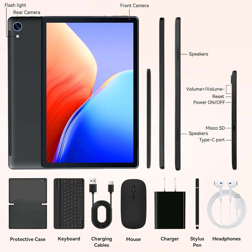 Android 15 Tablet,10.1 Inch, 24GB RAM+128GB ROM,WiFi 6, Keyboard Mouse And Stylus Set