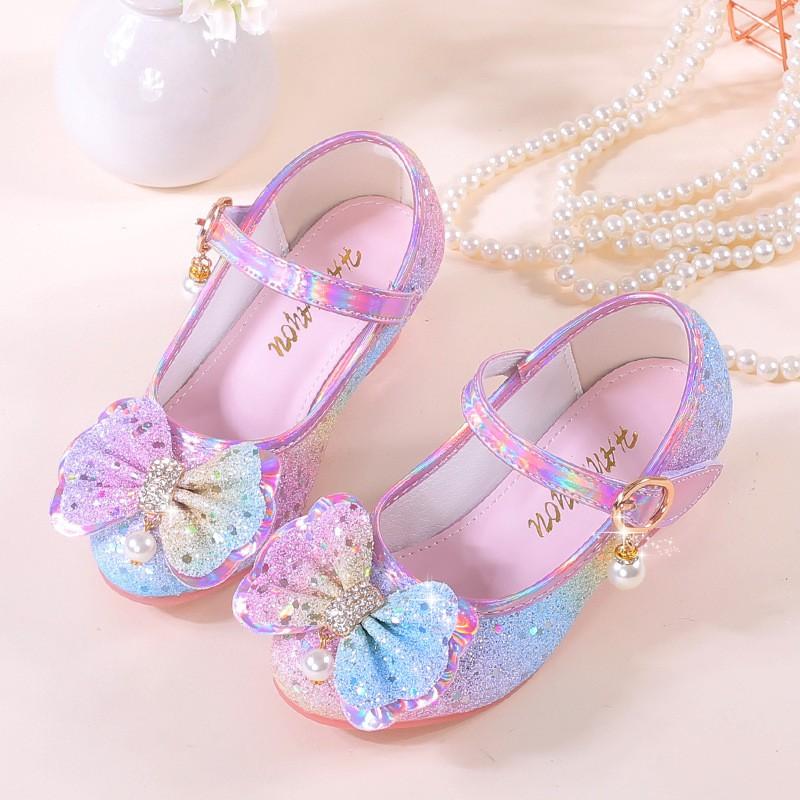 Girls Princess Single Shoes Glitter Low-Top PU Leather Kids All