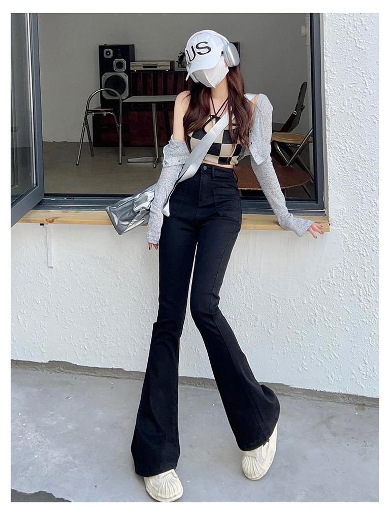 Women's Black High-Waist Micro-Flare Jeans, Spring/Summer 2025 Collection