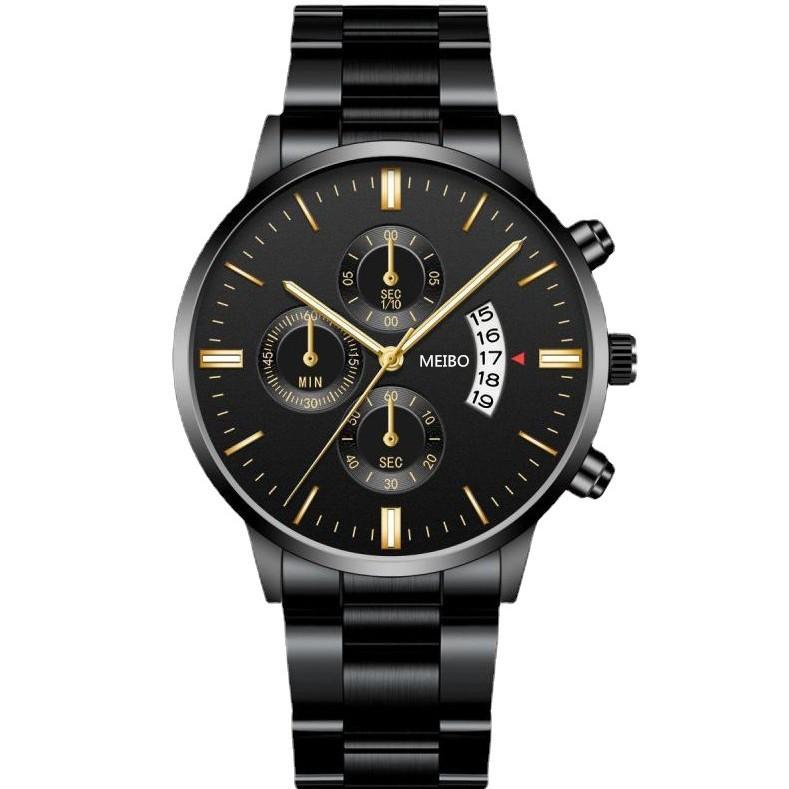 Men'S Business Watch, Steel Belt Calendar Couple, Men'S Classic Fake Three-Eye Quartz Watch