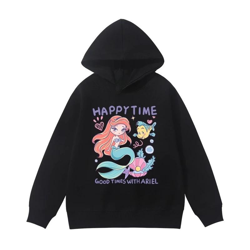 Милый мультяшный пуловер с принтом  Принцесса-русалка , удобная толстовка для мальчиков и девочек на осень 100