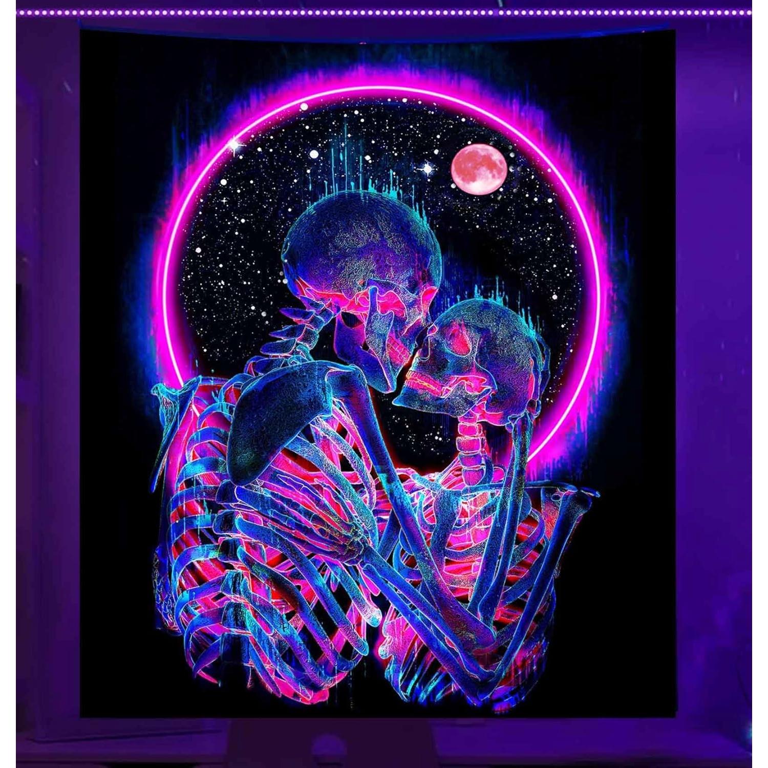 Tapestry onivein dark night skull glows in 75x100