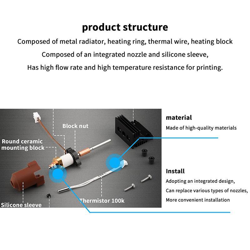 New Creality 2026 Version K1 Series Ceramic Heating Block Kit Terminal With Buckle Compatible With K1/K1 Max/K1C 3D Printer