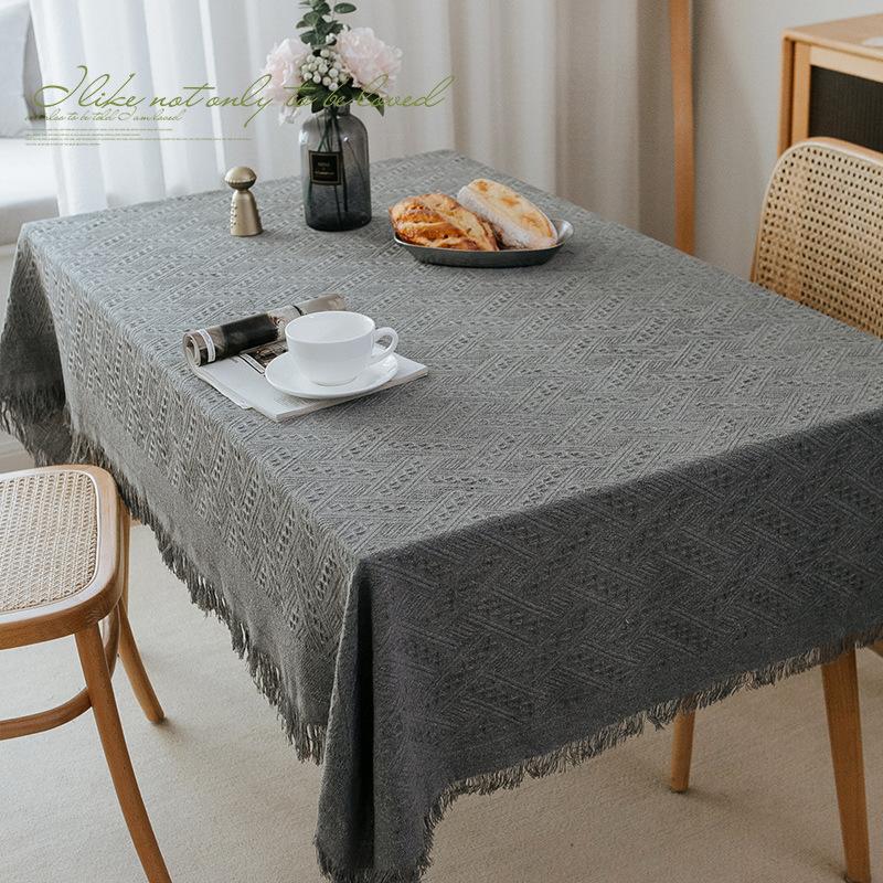 French Linen Cotton Solid Color Lace Tablecloth, High-end Rectangular Table Cover for Dining Table and Coffee Table