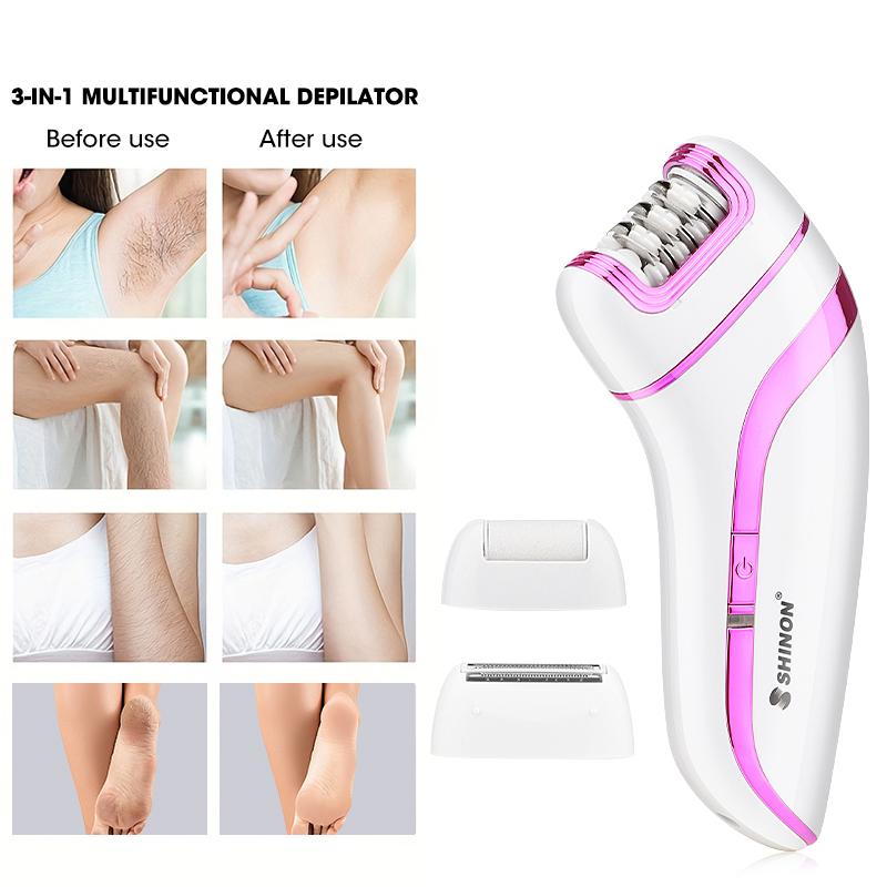 Kadın elektrikli epilatör tıraş makinesi ölü deri sökücü ayak törpüsü 3'ü 1 arada set elektrikli tıraş makinesi