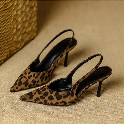 Tacones Altos Estampado Leopardo Francés para Mujer 2026 Sandalias de Dedo de Verano Nuevos Zapatos de Punta Individual para Mujer Sandalias de Diseñador para Mujer