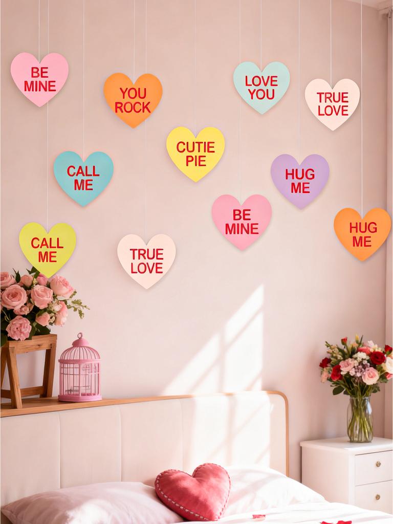 Valentine's Day Heart Hanging Decor Colorful Love Message Heart Ornament for Home Party Door Wall Decor Wedding Anniversary Gift