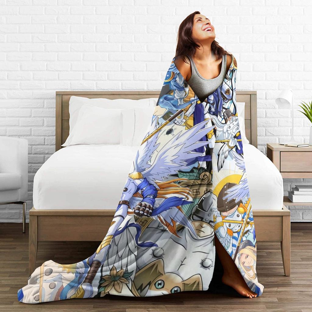 Super Soft Blanket Child Picnic Digimon Adventure Throw Blanket Flannel Bedspread For Bedroom Funny Sofa Bed Cover