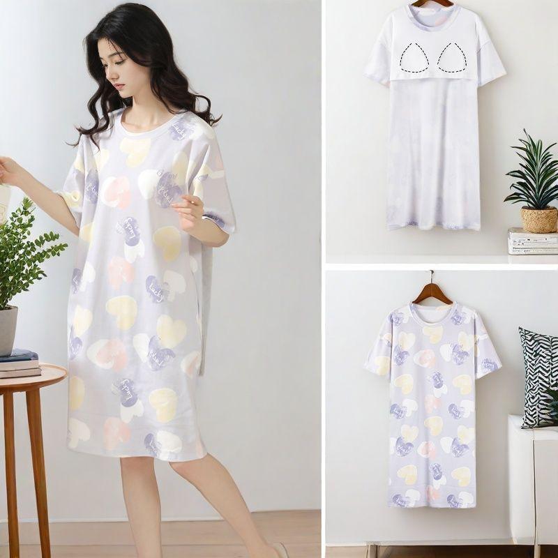 

Женские ночные рубашки с коротким рукавом и накладкой на грудь, женская летняя домашняя одежда с рисунком для молодых девушек, милая ночная рубашка, повседневная свободная одежда для отдыха XXL