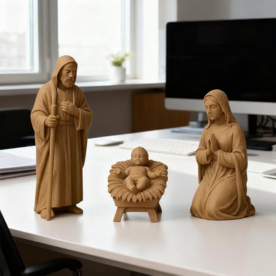 Nativity Set Indoor Decor Rustic Collectible Jesus Mary Joseph Figurine 3D Printed Religious Manger Planter Pot for Christmas Tabletop Decor