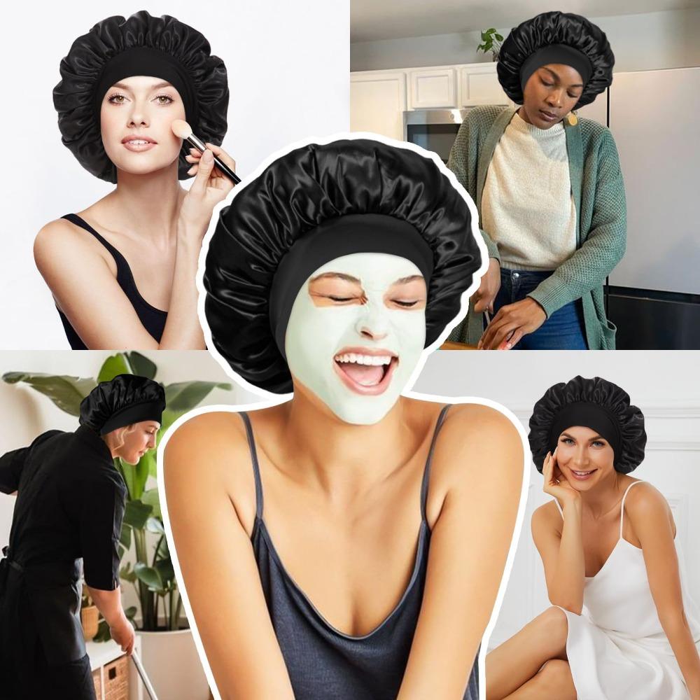 1pc Women's Solid Color Satin Wide-Brimmed Shower Cap, Suitable for Daily Use Silk Bonnet Satin Bonnet