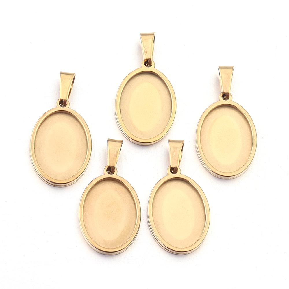 2-5pcs/Lot Oval Stainless Steel Cabochon Base Settings Tray Blank Charms for Jewelry Making Supplies Necklace Pendant Base