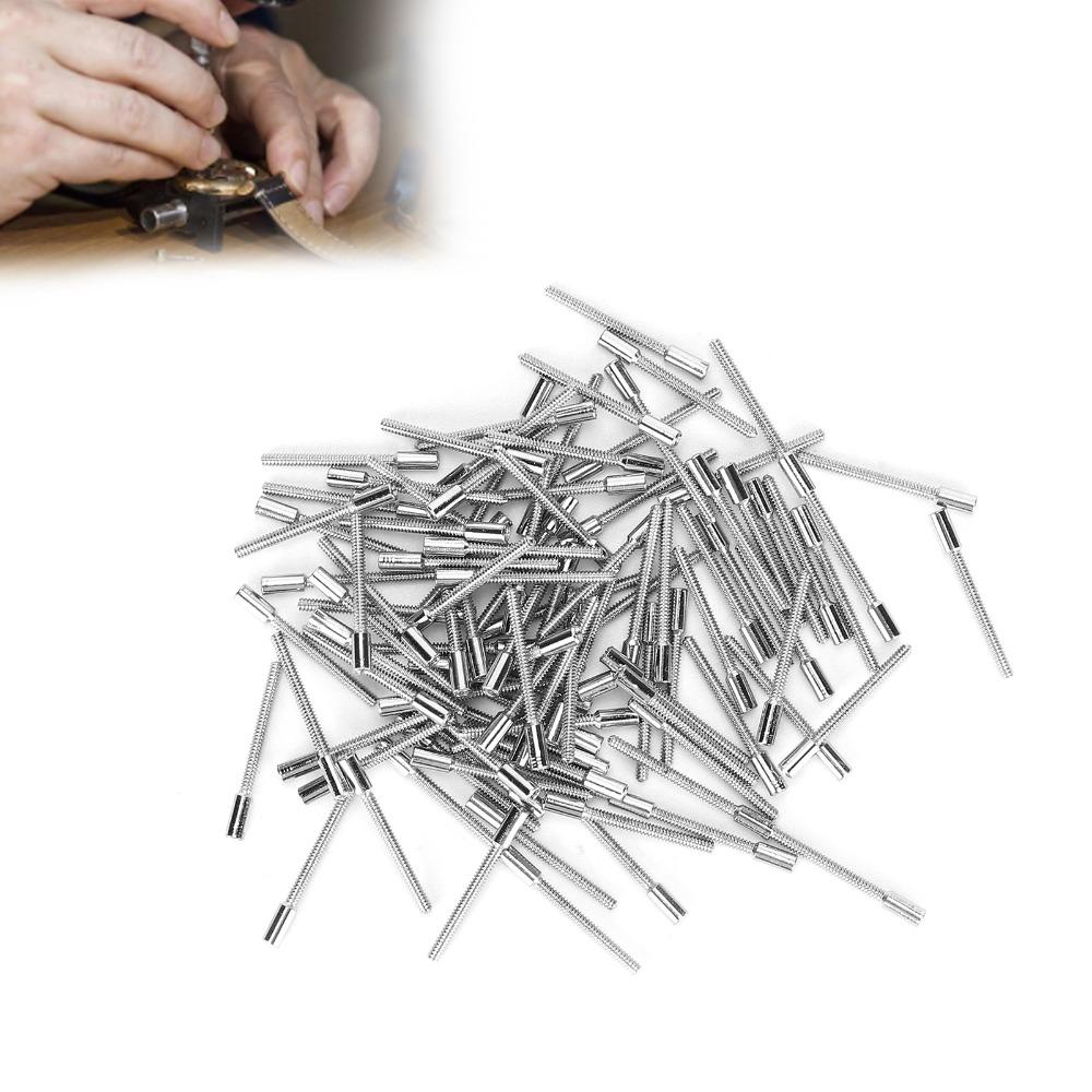 100pcs Full Set 0.9mm Diameter Winding Stems Silver Color Steel Material Watch Movement Accessory Replacement Part Watch Repair