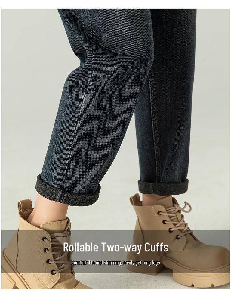 Damen High-Waist Schlankmachende Fleece-Jeans - Bündchen Einteiler, Winter 2024 Lässige Mode