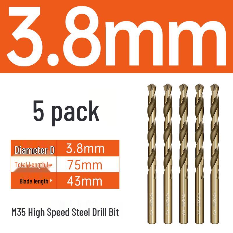 M35 Cobalt Twist Drill Bits Set for Stainless Steel, High Hardness, Straight Shank, Hand & Electric Drills