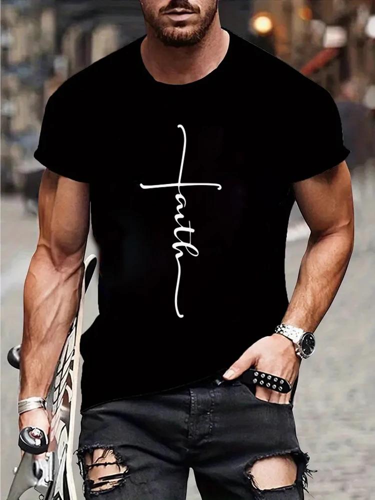 New Summer Round Neck Short Sleeve T-shirt for Men Christian Faith Cross Graphic Fshion T Shirts Short Sleeve Tee Tops