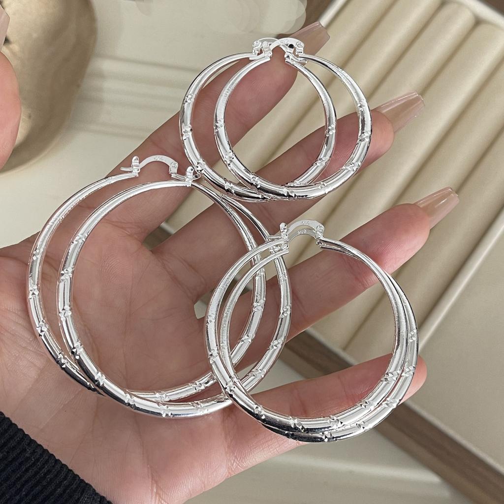 925 Sterling Silber Ohrringe Für Damen Trendige Geometrische Große Kreisohrringe Schmuck Allergiepräventiv Party Geschenk Accessoires
