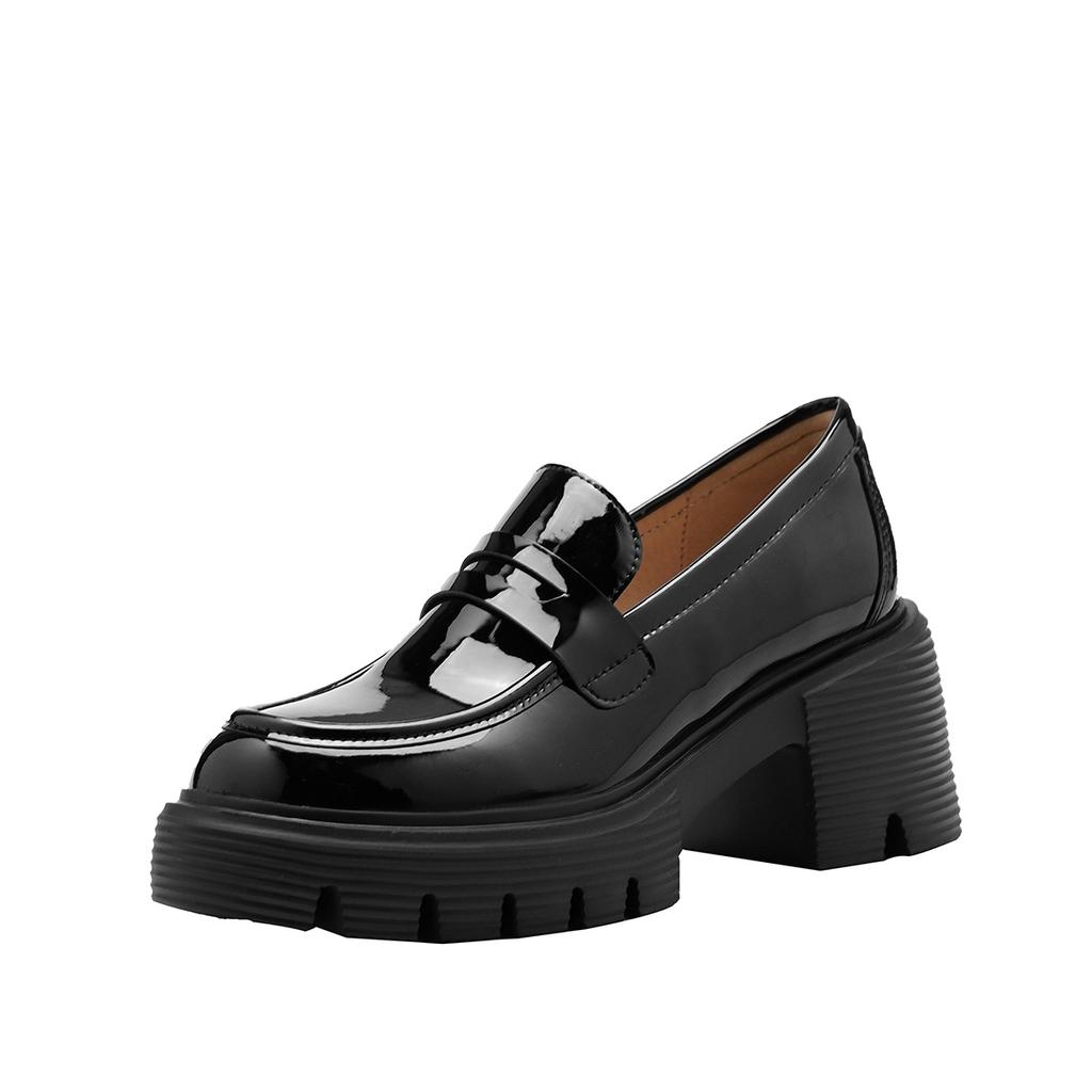 Malé kožené boty Dámské Nový podzimní britský styl Single Boty Líné nazouvací kulatá špička Mokasíny s tlustou podrážkou pro ženy