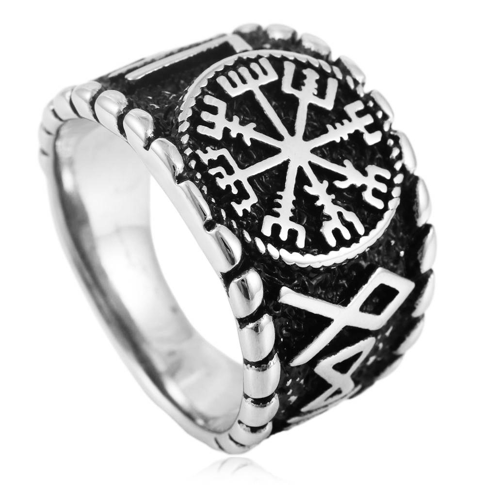 2026 Nordic Vintage Compass Ring, Odin Triangle Viking Letter Men s Ring No. 7