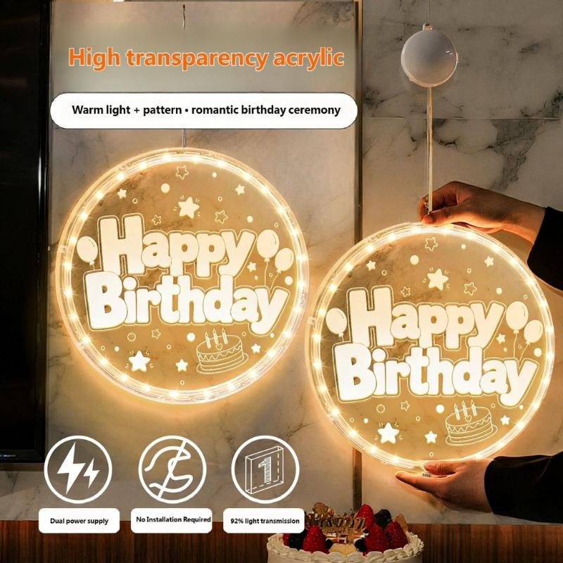 Illuminated Birthday Acrylic Sign Hanging Ornament Shatterproof Acrylic LED Light For Birthday And Festival Celebration