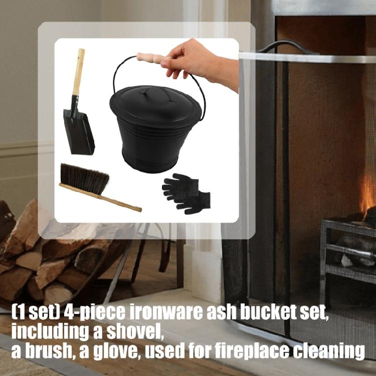 Galvanized Irons Fireplaces Tool Set Heat Resistant Bucket Shovel Brush Gloves For Ashes Collection Transport