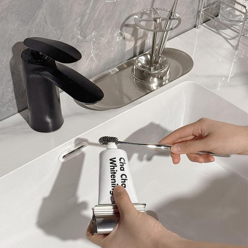 3Pcs Stainless Steel Toothbrush And Toothpaste Holder Tray Home Storage Organizer Bathroom Accessories Lazy Tube Squeezer