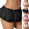 Women Skirt Panties Lace Triangle Underpants Low Waist Floral Embroidery Ruffle Briefs Bedroom Sex Clothes for Honeymoon Wedding Night