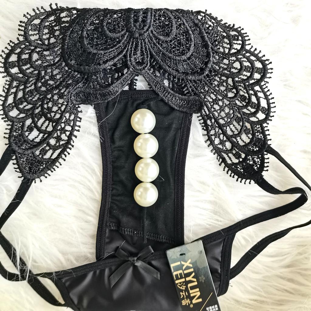 Imitation Pearl Underwear with Massage Beads Sexy Thong Panties for Women Tighten Briefs Comfortable Wear