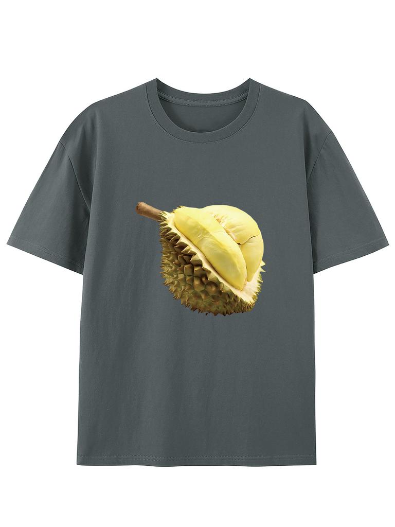 The 2025 Men's A Large Durian Print Crew Neck Cotton Short Sleeve, Casual Daily T-shirt, Comfy Breathable Clothing for Summer