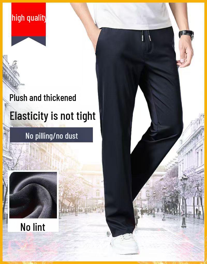 Men's High Waist Stretch Velvet Slim Straight Business Trousers - Autumn/Winter