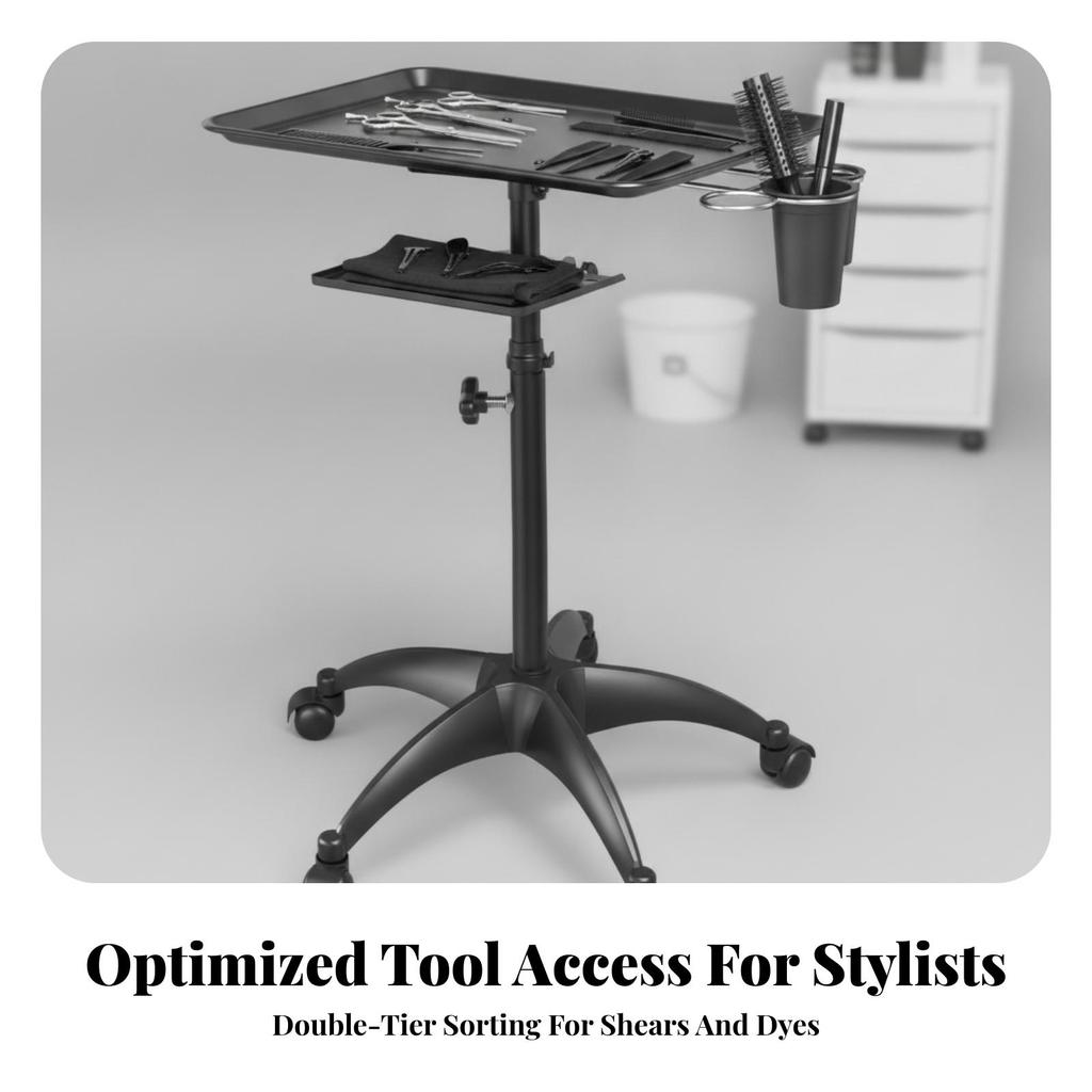 Hair Salon Trolley 2-Tier Tray Cart Easy to Clean for Hairdressers