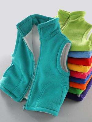 Kids' Fleece Vest for Boys & Girls, Thick Outerwear for Spring To Winter, Kindergarten Uniform with Logo Print