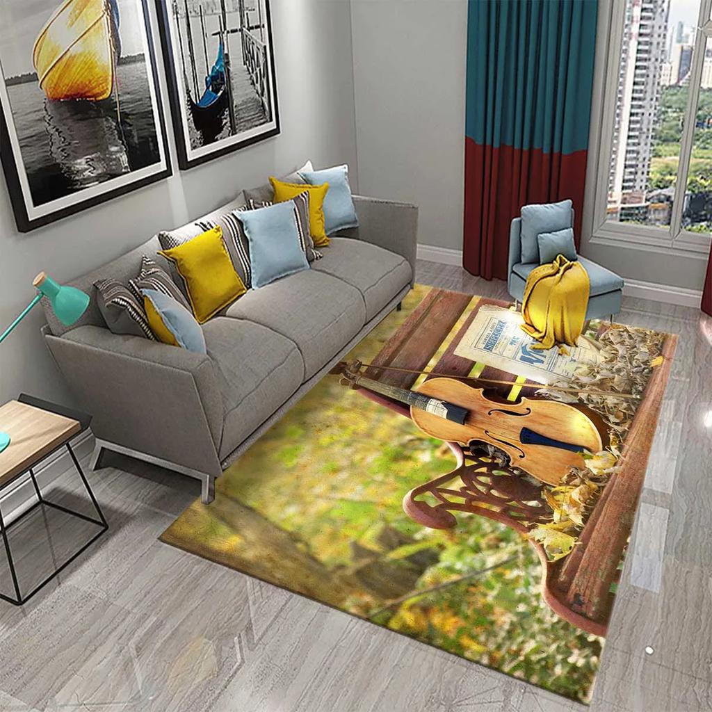 3D Violin Carpet Modern Music Flower Area Rug for Kitchen Bathroom Anti-Skid Rug Carpet Home Decor Living Room Bedroom Floor Rug