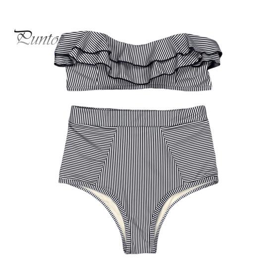 

2 шт./комплект пляжный комплект бикини с оборками в полоску пэчворк танкини с высокой талией раздельный пляжный эластичный быстросохнущий купальный костюм S чёрный