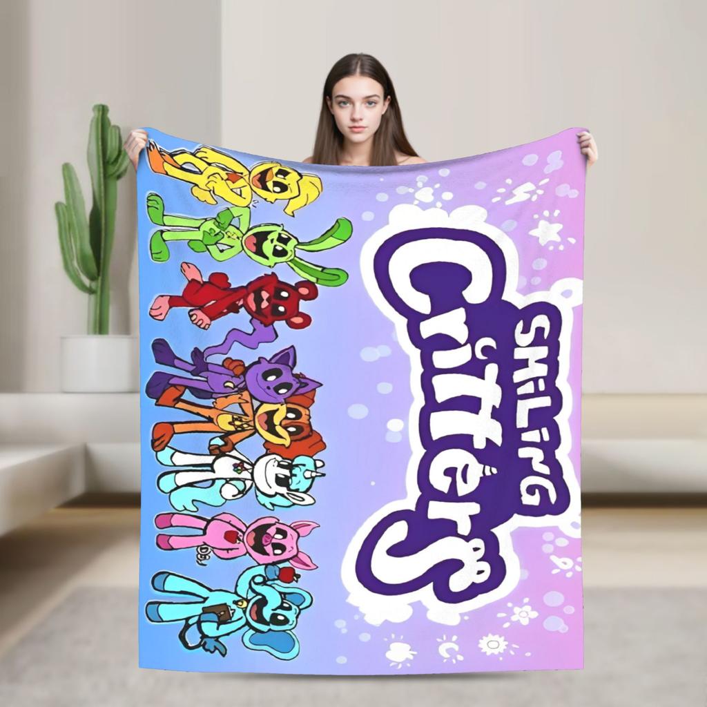 Cartoon S-Smiling Critters Anime Blankets Game Plush Novelty Warm Throw Blanket for Home Autumn/Winter