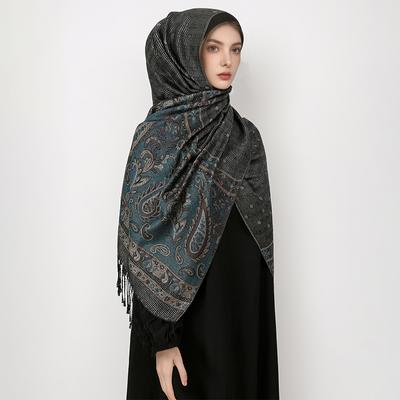 Ethnic Style Tassel Blanket Thick Pashmina Winter Warm Shawl Wrap Cashmere Jacquard Scarf Women Neckerchief Poncho Wrap Stoles