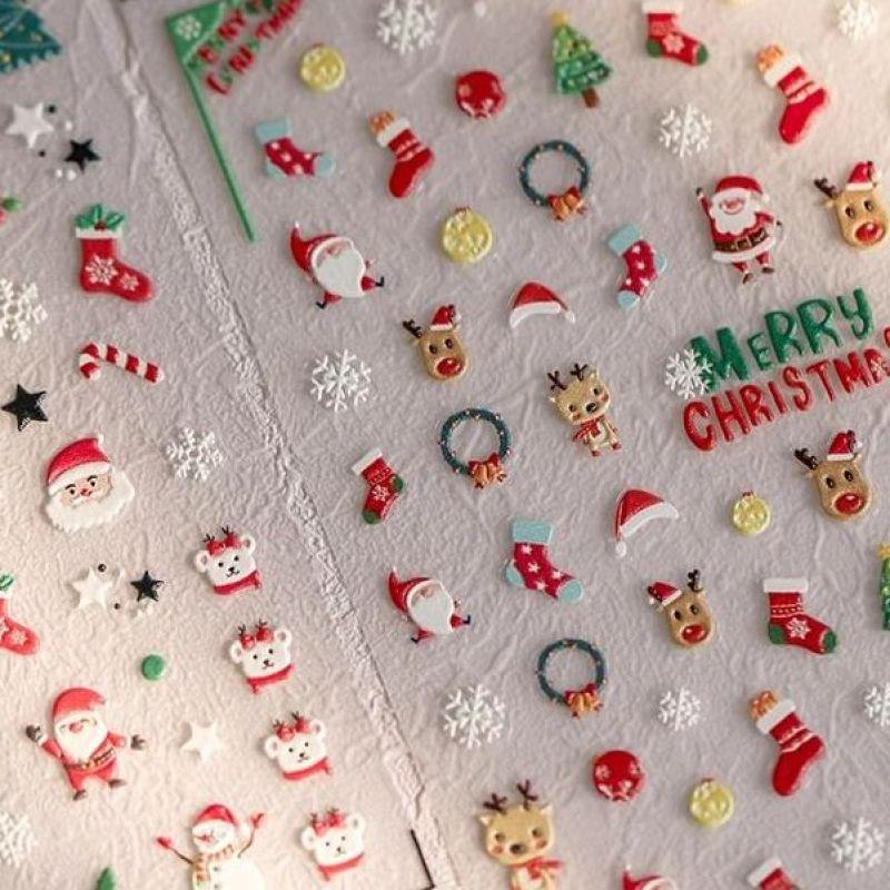 3D Weihnachten Nagelsticker: Weihnachtsmann, Rentier, Schneemann & Schneeflocken Dekorationen