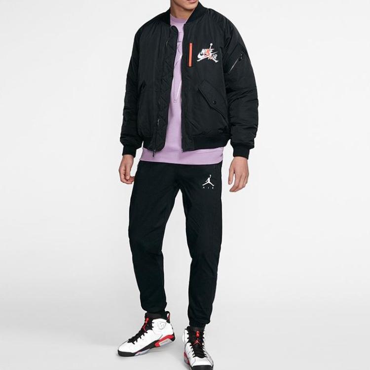 Jordan Wings MA-1 Estampado de Logotipo Cálida Chaqueta Bomber Casual Holgada con Cremallera para Hombre Chaquetas Negro AV2599-010