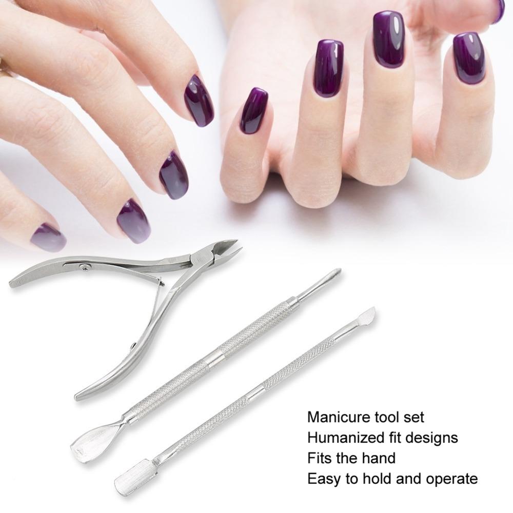 3pcs Silver Cuticle Nippers  Dead Skin Pusher Kit  For Toenails