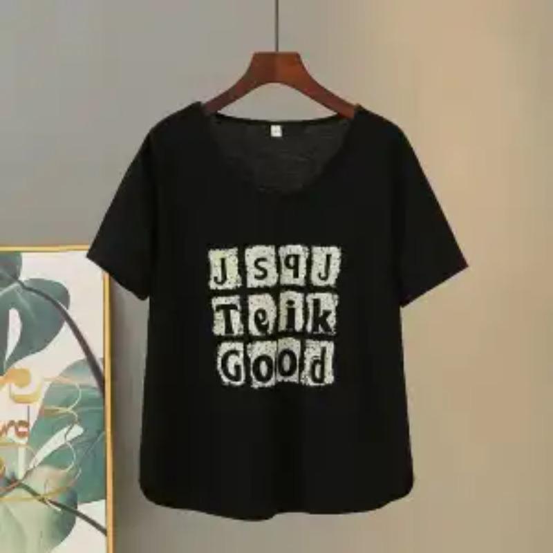 Womens Casual Letter Print V Neck Short Sleeve T Shirt M чёрный