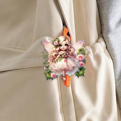 Pink Fairy Car Hanging Ornament Cute Rear View Mirror 2D Flat Pendant Vibrant Decor for Car Interior