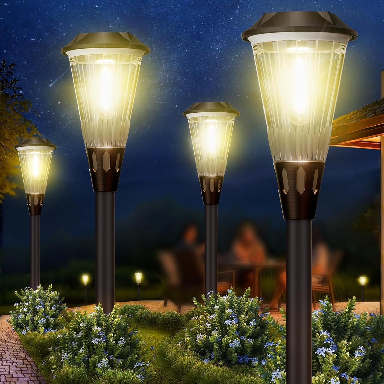 

ALFIOT Set of 4 Bright Outdoor Solar Lights Color Temperature Adjustment IP65 Waterproof Outdoor Solar Walkway Solar Powered Landscape Lighting for коричневий