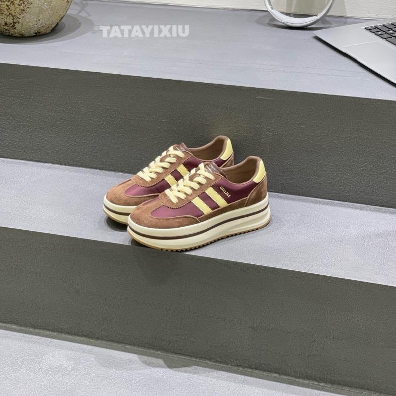 New retro style thick-soled color matching lace-up round head men's and women's height-increasing low-top casual board shoes
