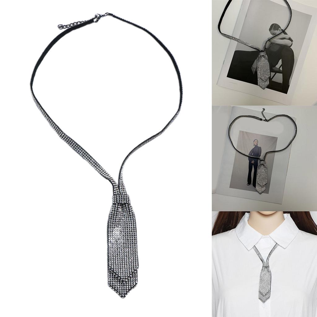 Elegant Tie Necklace with Sparkling Rhinestones for Formal Occasions Uniform Tie Stylish Jeweled Chain Tie