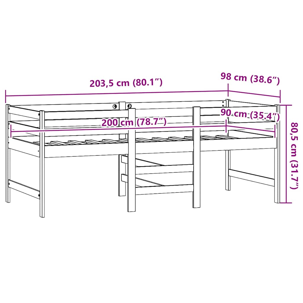 Solid Wood Bed without Mattress White 90x200 cm Pine Wood