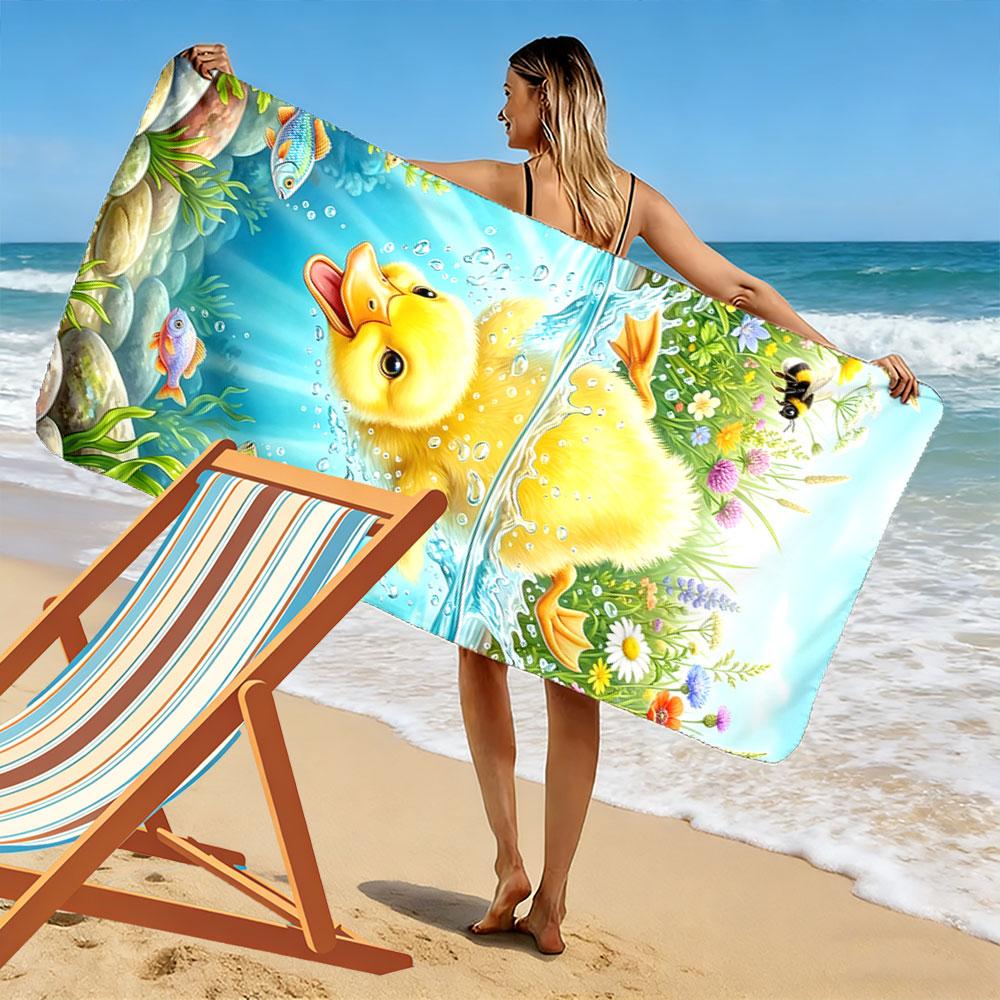 Sunny splashy duckling dive Print beach towel, quick drying, suitable for travel, outdoor sports, jogging, the beach and swimming, gift