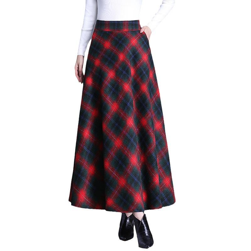 Tooxika New Oversized Woolen Half Skirt For Women With High Waisted Contrasting Plaid Hem Skirt