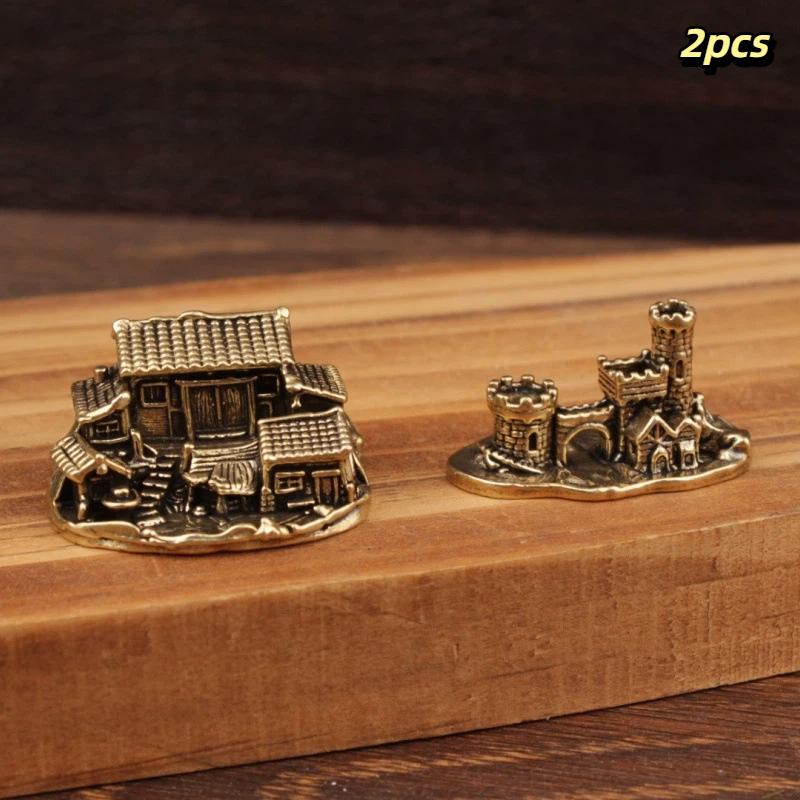 Brass Farmhouse Courtyard Castle Statue Architectural Model Ornament Home Decor Fairy Garden Miniatures Fish Tank Decoration