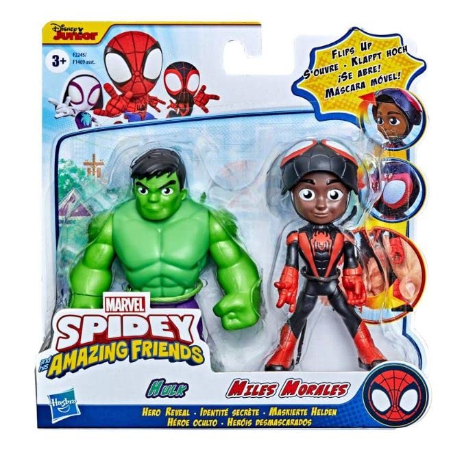 Marvel Spidey & His Amazing Friends Action Figures Super Heroes + Villains (Choose a Figure) (Hulk & Miles 2-Pack (4-Inch)